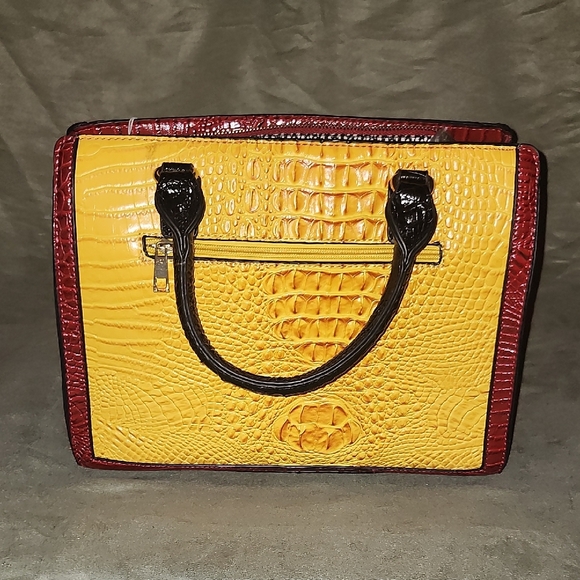 Purse & Wallet Set Yellow and Brown Croc-Embossed Women's - Picture 4 of 4